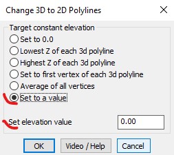 Change 3d to 2d polylines Set Target Elevation GeoTools CADPower