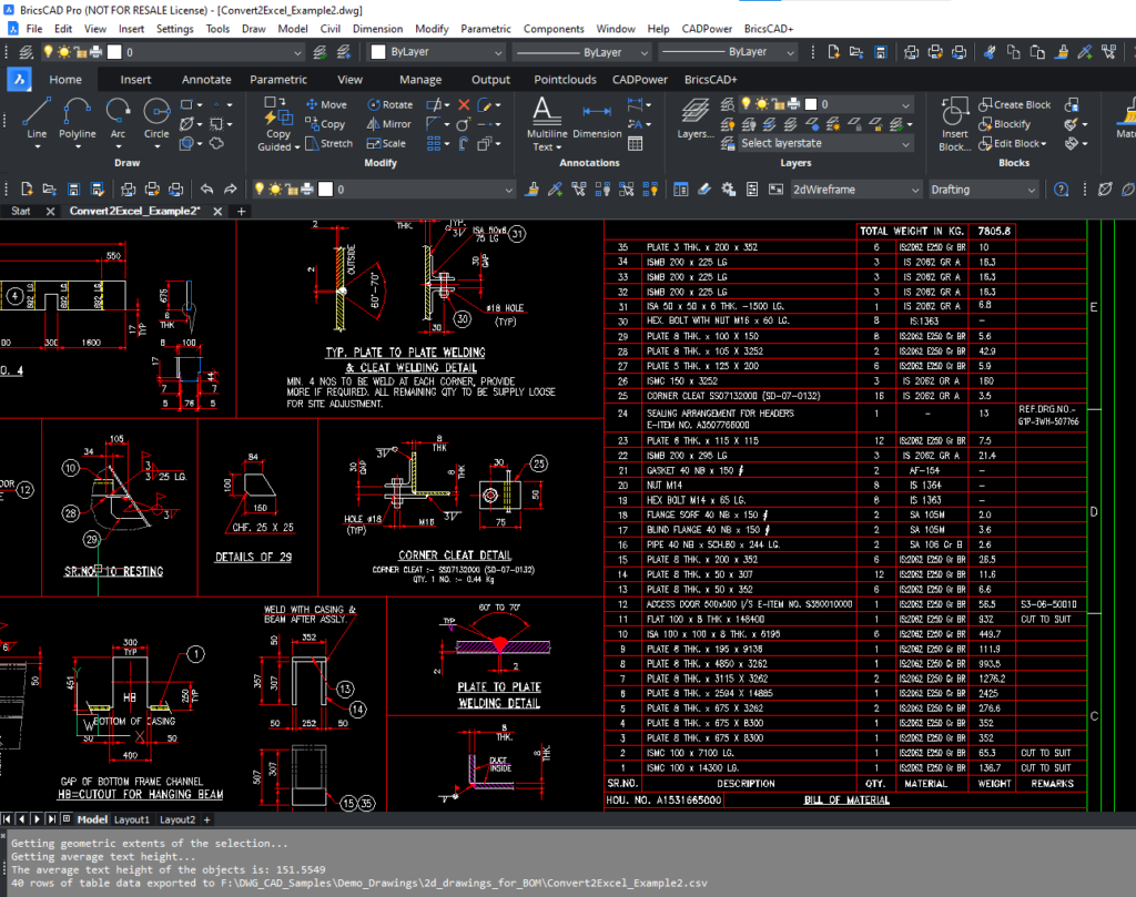 Convert CAD Text table to Excel data