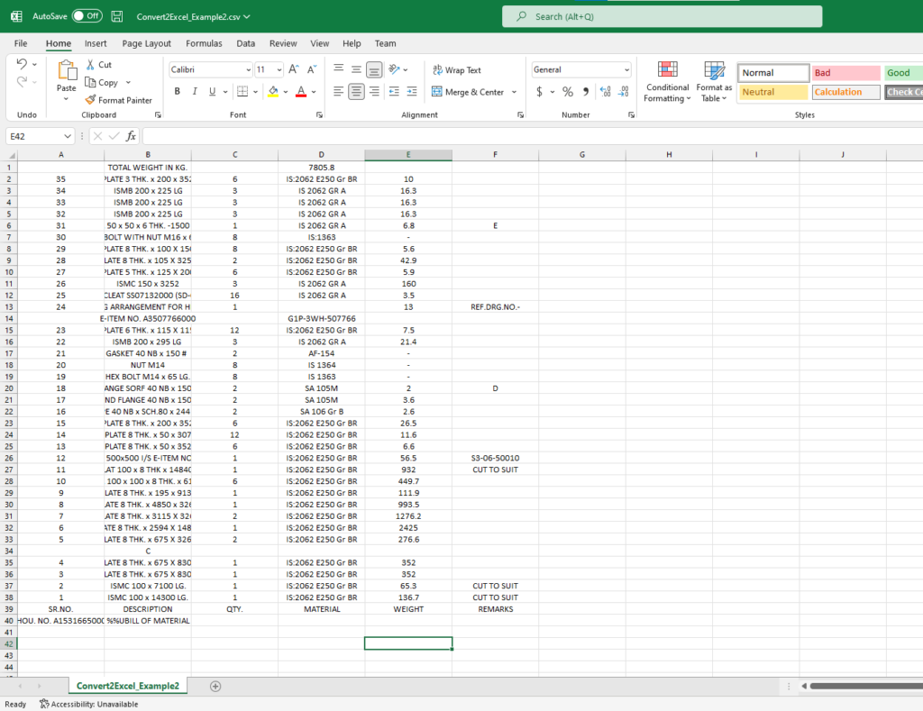 CAD Text data exported into Excel