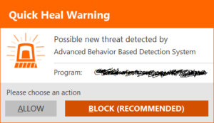 Quick Heal Anti-Ransomware False Warning