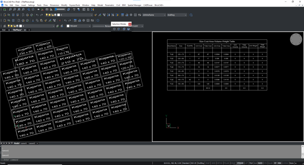 Quantity takeoff from CP_TILECOUNT command CADPower