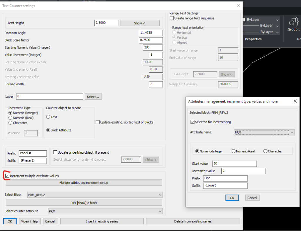 Text Counter Multiple Attribute Incrementing Editing CADPower