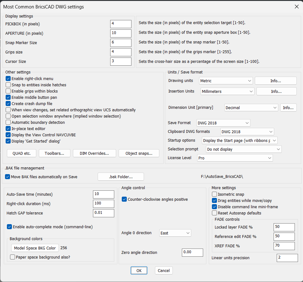 The CP_DWGSET BricsCAD Settings dashboard in CADPower V 23.32 has been improved significantly