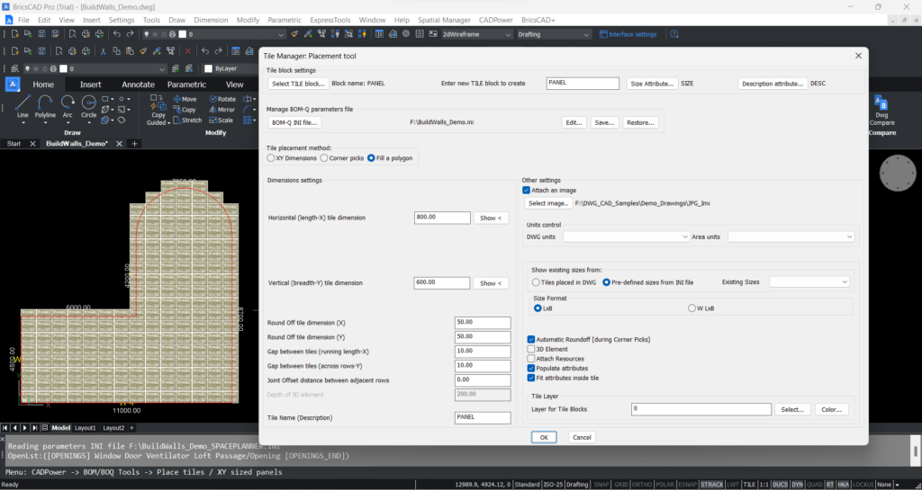 Panel/tile placements in BricsCAD V23: How CADPower automates Quantity takeoff