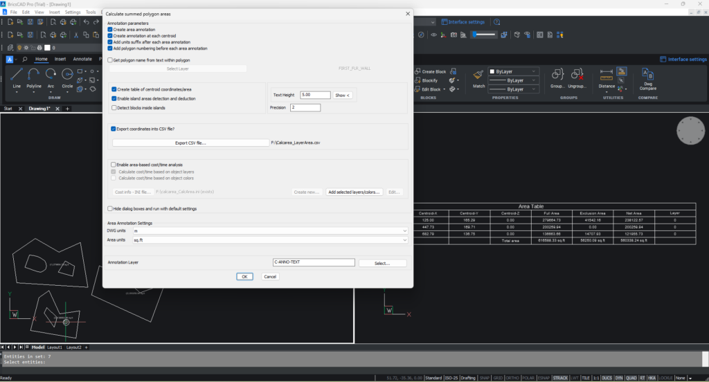 The CADPower CP_CALCAREA command now handles embedded island area calculation and units conversion effortlessly