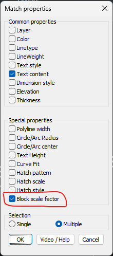 The Match properties command in CADPower is far better than the one provided by AutoCAD and BricsCAD