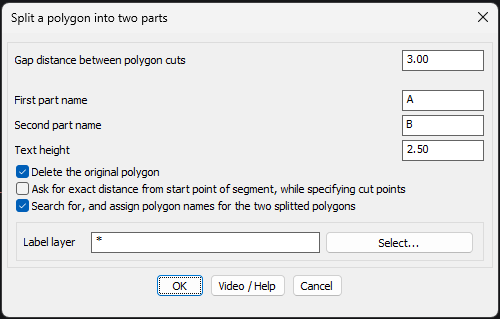 The GT_POLYGONCUTTER command in GeoTools split a polygon into two for GIS mapping purposes.