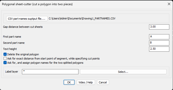 The CP_SHEETCUTTER command in CADPower is used to cut a sheet into two parts, and assign part names to each cut sheet