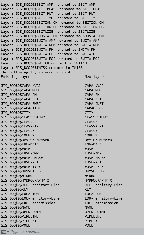 The CP_LAYERMAN command transcript after XREF related layers are renamed to normal-looking layer names